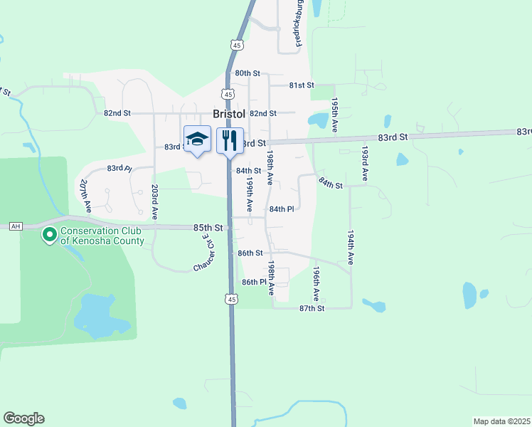 map of restaurants, bars, coffee shops, grocery stores, and more near 8434 198th Avenue in Bristol