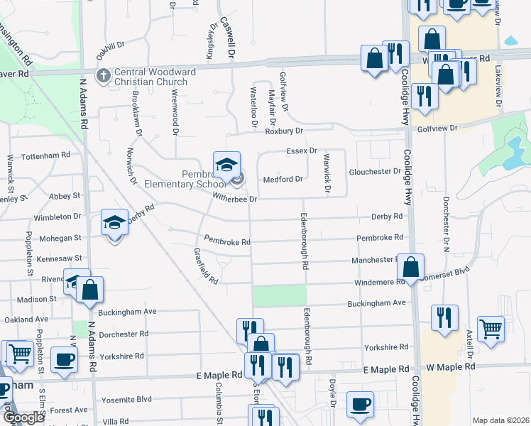 map of restaurants, bars, coffee shops, grocery stores, and more near 3481 Witherbee Drive in Troy