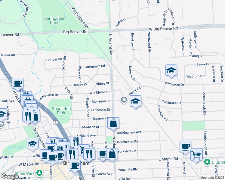 map of restaurants, bars, coffee shops, grocery stores, and more near 910 North Adams Road in Birmingham