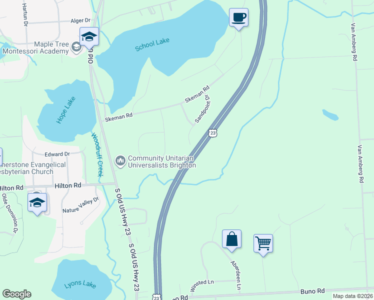 map of restaurants, bars, coffee shops, grocery stores, and more near 3256 Sandpoint Drive in Brighton