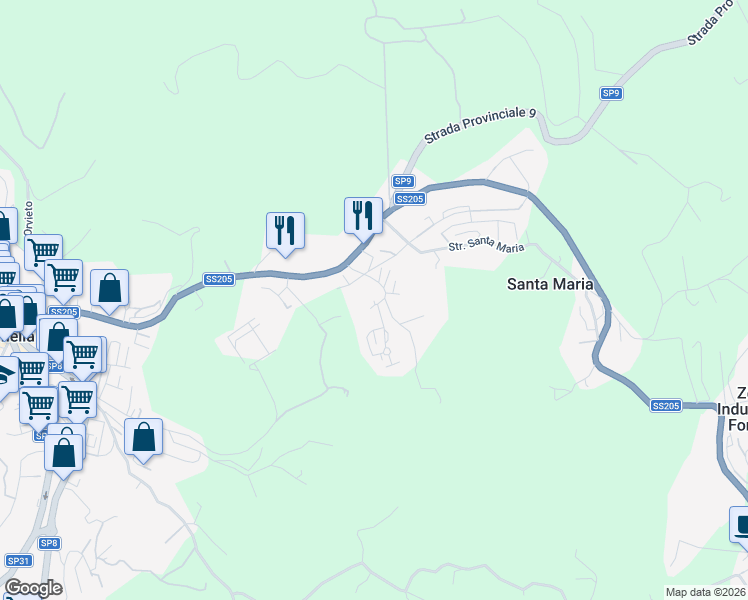 map of restaurants, bars, coffee shops, grocery stores, and more near 20 Strada del Fondo in Amelia