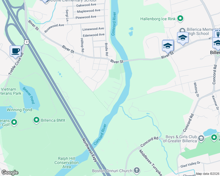 map of restaurants, bars, coffee shops, grocery stores, and more near 15 Loon Road in Billerica