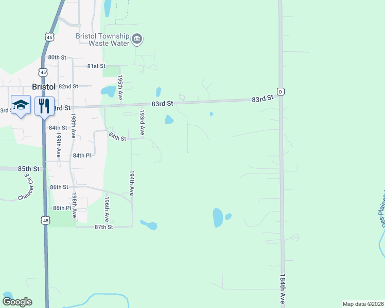 map of restaurants, bars, coffee shops, grocery stores, and more near 8407 190th Avenue in Bristol