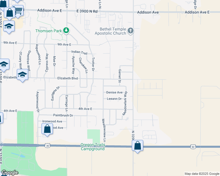 map of restaurants, bars, coffee shops, grocery stores, and more near 2857 Deaun Avenue in Twin Falls