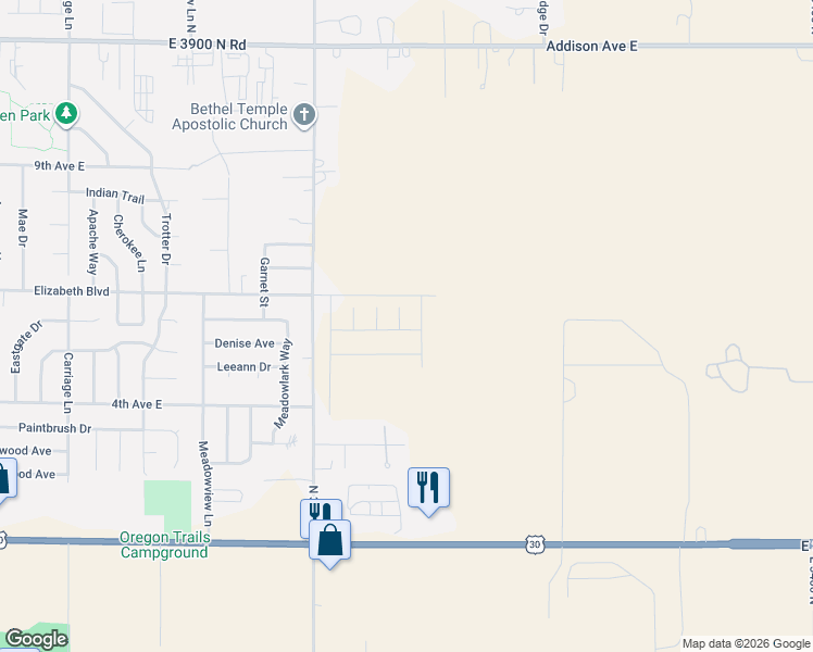 map of restaurants, bars, coffee shops, grocery stores, and more near 616 Hankins Road North in Twin Falls