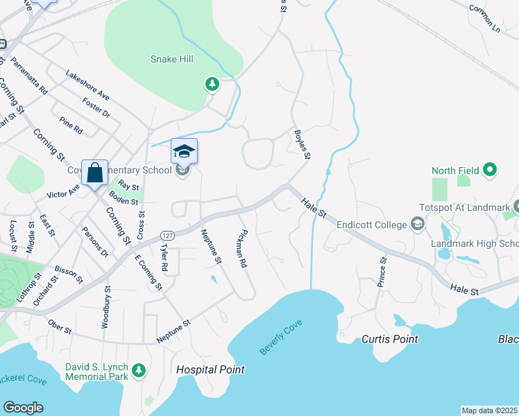 map of restaurants, bars, coffee shops, grocery stores, and more near 232 Hale Street in Beverly