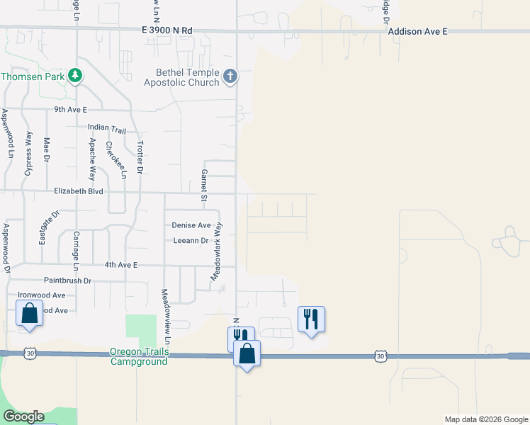 map of restaurants, bars, coffee shops, grocery stores, and more near 514-598 Hankins Road South in Twin Falls