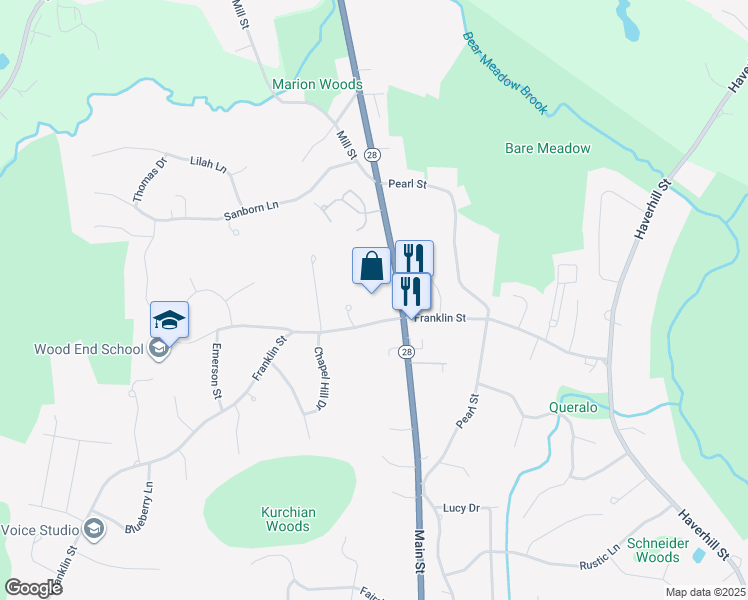 map of restaurants, bars, coffee shops, grocery stores, and more near 1342 Main Street in Reading