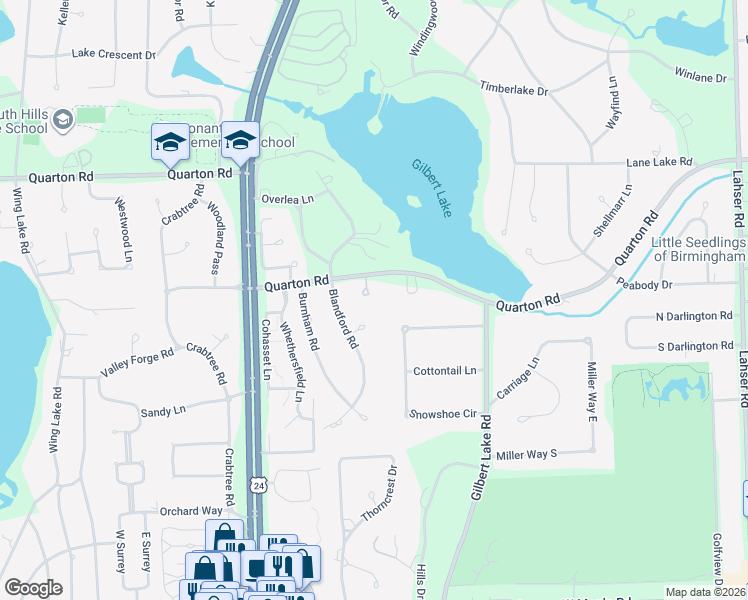 map of restaurants, bars, coffee shops, grocery stores, and more near 3995 Quarton Road in Oakland County