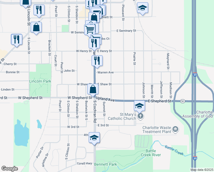 map of restaurants, bars, coffee shops, grocery stores, and more near 204 East Shaw Street in Charlotte