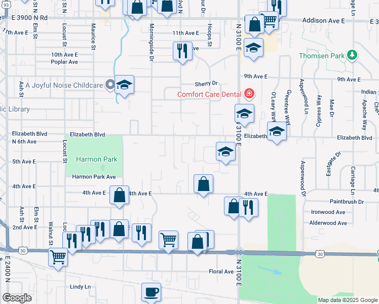 map of restaurants, bars, coffee shops, grocery stores, and more near 131 Wakefield Street in Twin Falls