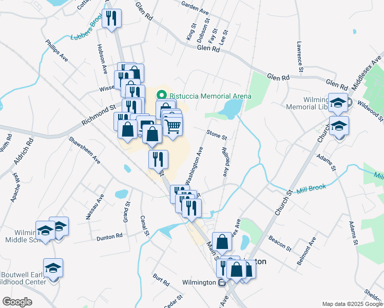 map of restaurants, bars, coffee shops, grocery stores, and more near 50 Washington Avenue in Wilmington