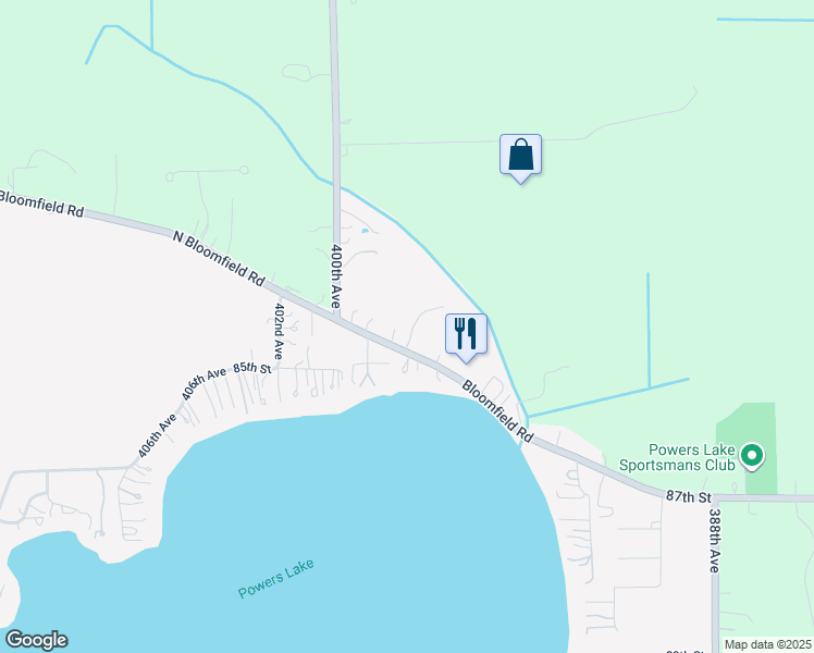 map of restaurants, bars, coffee shops, grocery stores, and more near in Powers Lake