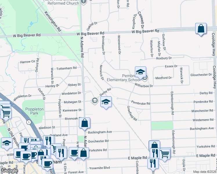 map of restaurants, bars, coffee shops, grocery stores, and more near 808 Norwich Drive in Birmingham