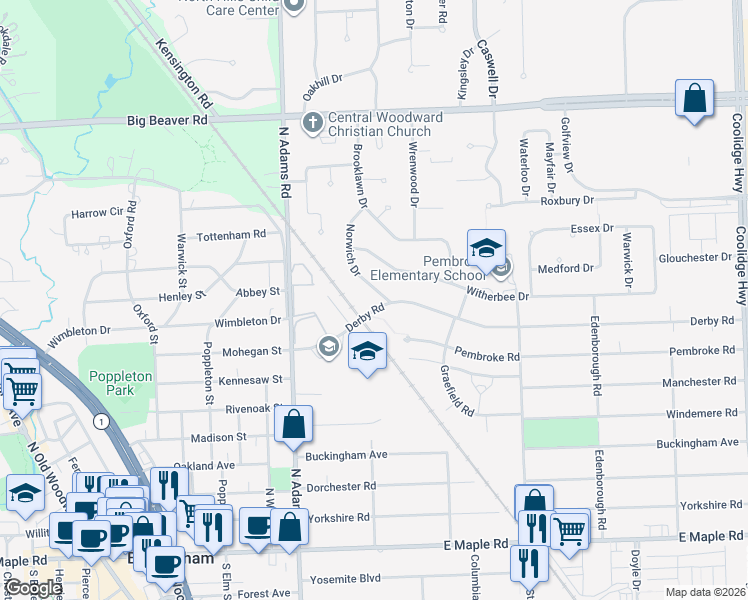 map of restaurants, bars, coffee shops, grocery stores, and more near 808 Norwich Drive in Birmingham
