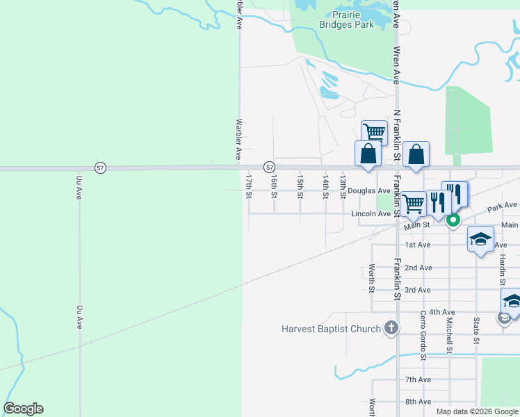 map of restaurants, bars, coffee shops, grocery stores, and more near 607 Lincoln Avenue in Ackley