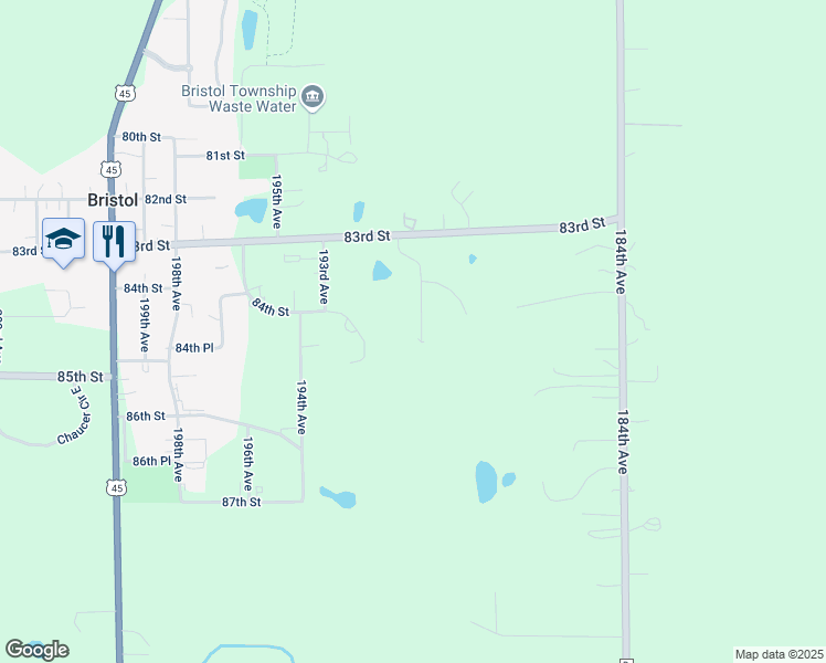 map of restaurants, bars, coffee shops, grocery stores, and more near 8407 190th Avenue in Bristol