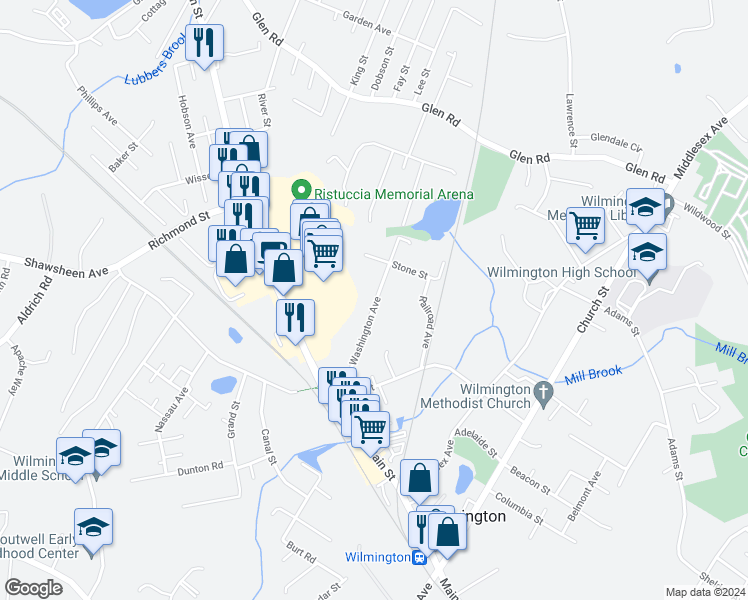 map of restaurants, bars, coffee shops, grocery stores, and more near 50 Washington Avenue in Wilmington