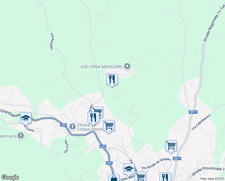 map of restaurants, bars, coffee shops, grocery stores, and more near 107 Via Poggio della Frusta in Montefiascone