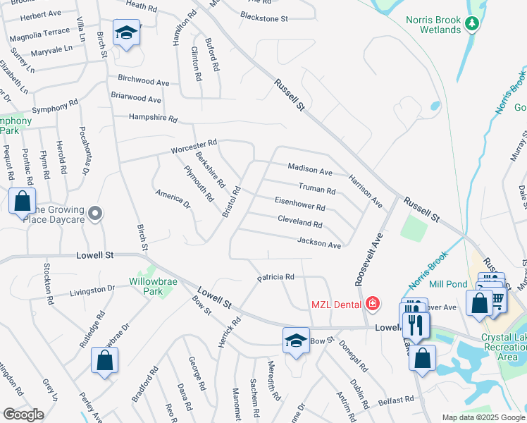 map of restaurants, bars, coffee shops, grocery stores, and more near 4 Cleveland Road in Peabody
