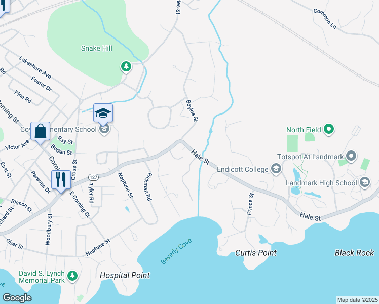 map of restaurants, bars, coffee shops, grocery stores, and more near 269 Hale Street in Beverly