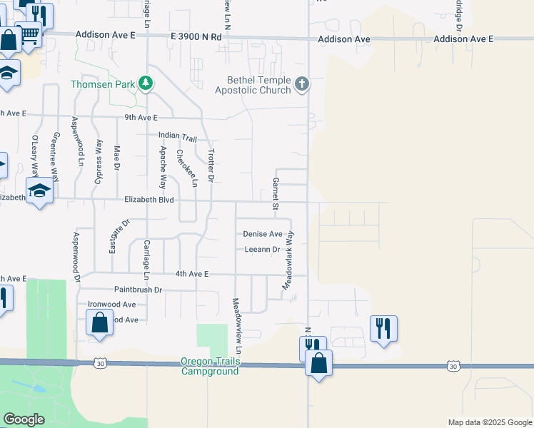 map of restaurants, bars, coffee shops, grocery stores, and more near 2917 Deaun Avenue in Twin Falls