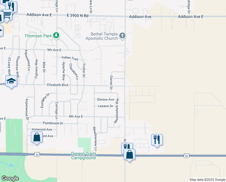 map of restaurants, bars, coffee shops, grocery stores, and more near 2917 Deaun Avenue in Twin Falls