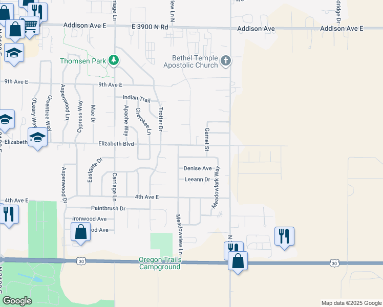 map of restaurants, bars, coffee shops, grocery stores, and more near 2857 Deaun Avenue in Twin Falls