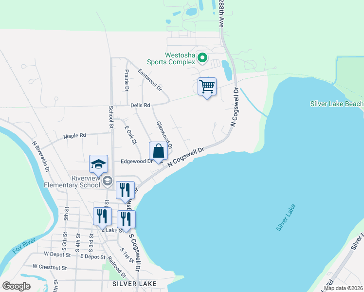 map of restaurants, bars, coffee shops, grocery stores, and more near 611 Lakeview Drive in Twin Lakes