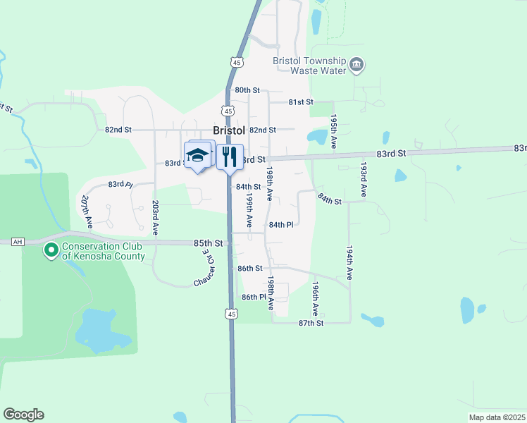 map of restaurants, bars, coffee shops, grocery stores, and more near 8434 198th Avenue in Bristol