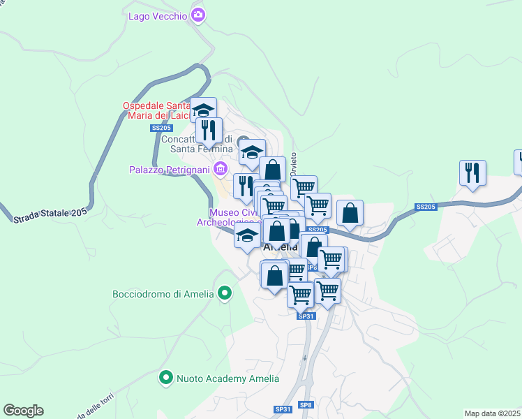 map of restaurants, bars, coffee shops, grocery stores, and more near 91 Via della Repubblica in Amelia