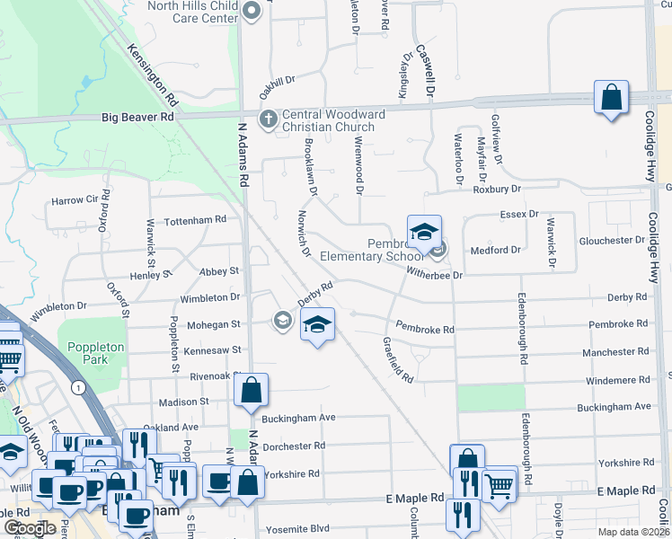 map of restaurants, bars, coffee shops, grocery stores, and more near 808 Norwich Drive in Birmingham