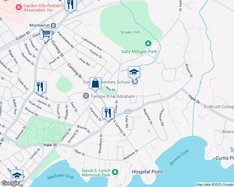map of restaurants, bars, coffee shops, grocery stores, and more near 27 Cross Street in Beverly