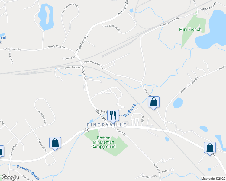 map of restaurants, bars, coffee shops, grocery stores, and more near 4 Juniper Ridge in Ayer