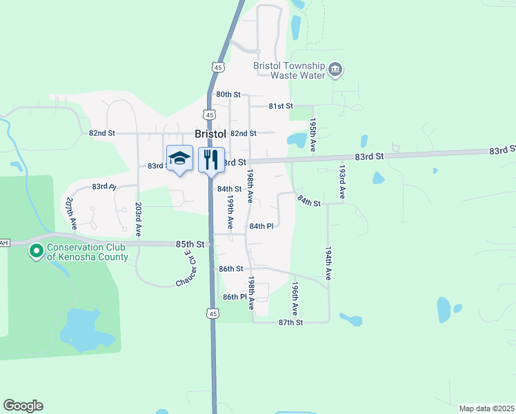 map of restaurants, bars, coffee shops, grocery stores, and more near 19708 84th Place in Bristol