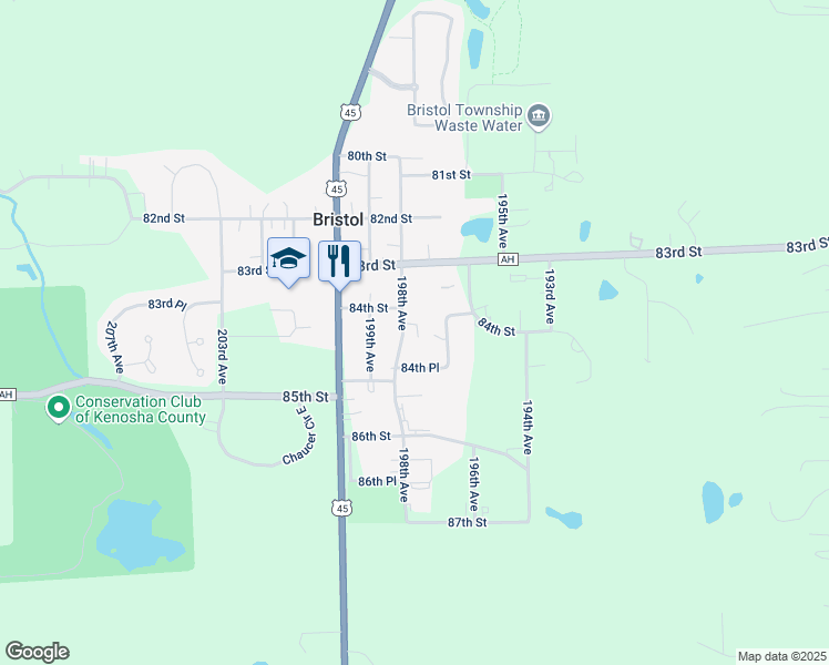 map of restaurants, bars, coffee shops, grocery stores, and more near 19708 84th Place in Bristol
