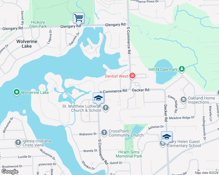 map of restaurants, bars, coffee shops, grocery stores, and more near 2260 South Commerce Road in Walled Lake