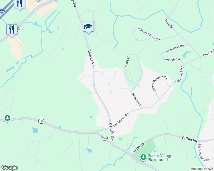 map of restaurants, bars, coffee shops, grocery stores, and more near 11 Wilson Farm Road in Westford