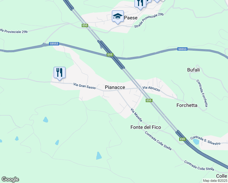 map of restaurants, bars, coffee shops, grocery stores, and more near 7 Via Gran Sasso in Pianacce