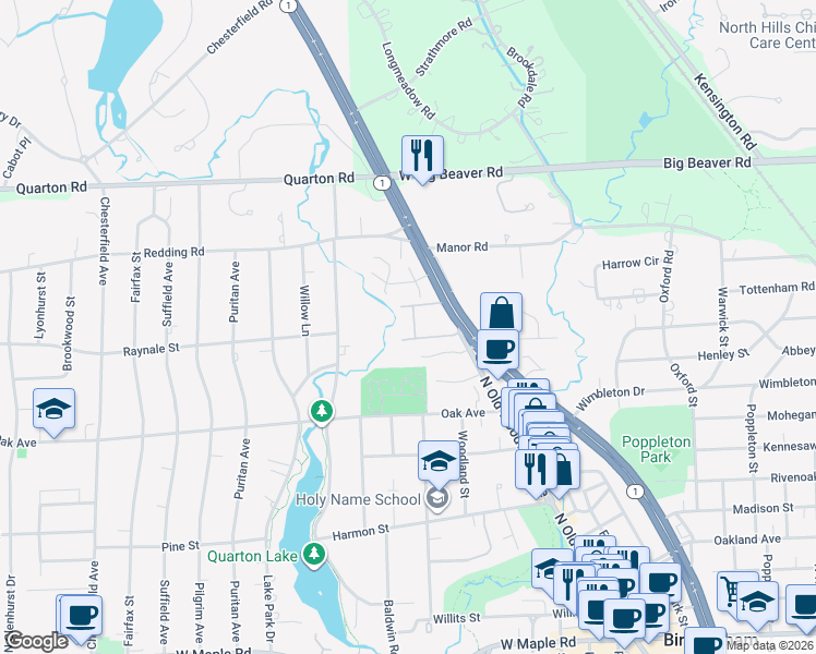 map of restaurants, bars, coffee shops, grocery stores, and more near 719 Colonial Court in Birmingham