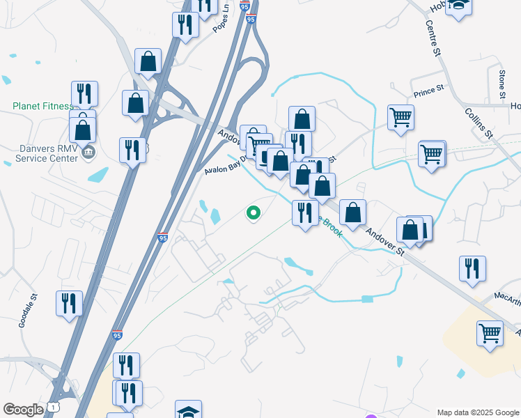 map of restaurants, bars, coffee shops, grocery stores, and more near 156 Andover St in Danvers