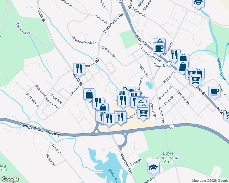 map of restaurants, bars, coffee shops, grocery stores, and more near 150 Pierce Avenue in Fitchburg
