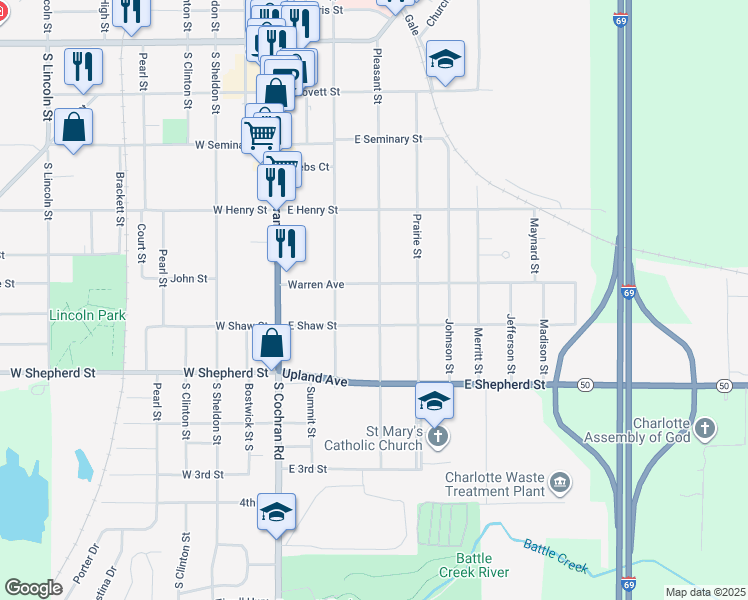 map of restaurants, bars, coffee shops, grocery stores, and more near 405 Warren Avenue in Charlotte