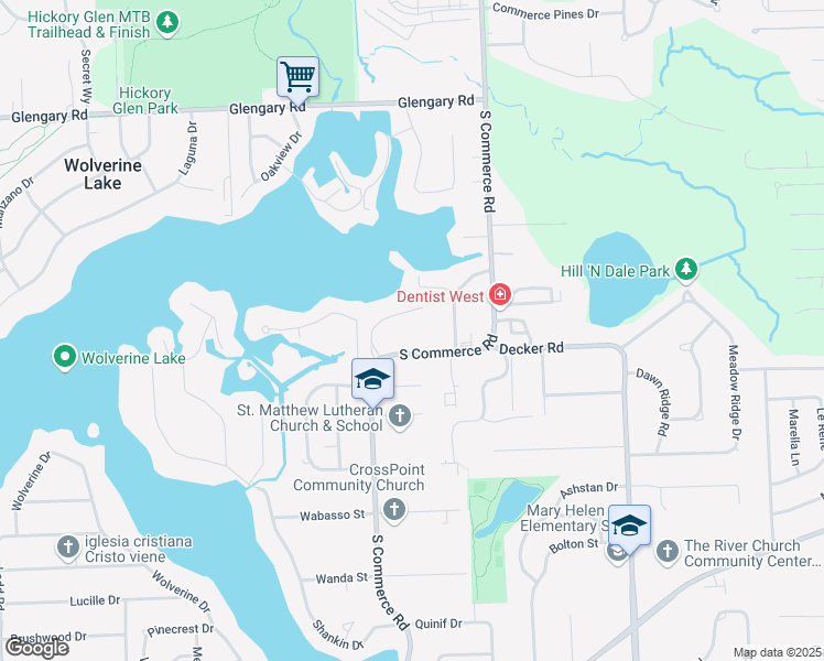map of restaurants, bars, coffee shops, grocery stores, and more near 2350 Briar Ridge in Commerce Charter Township