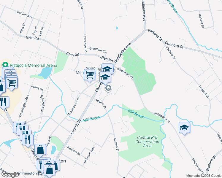 map of restaurants, bars, coffee shops, grocery stores, and more near 159 Church Street in Wilmington