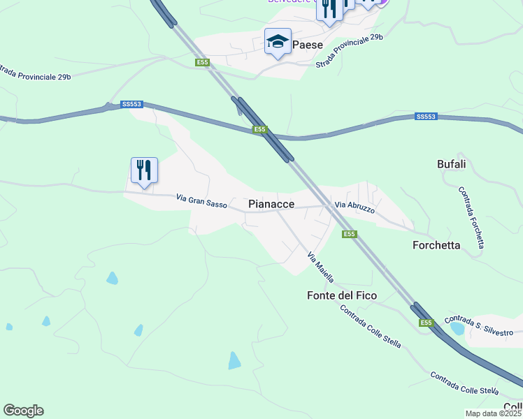 map of restaurants, bars, coffee shops, grocery stores, and more near 7 Via Gran Sasso in Pianacce