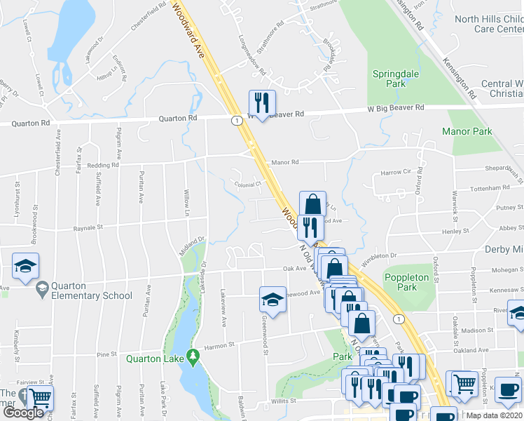map of restaurants, bars, coffee shops, grocery stores, and more near 719 Colonial Court in Birmingham