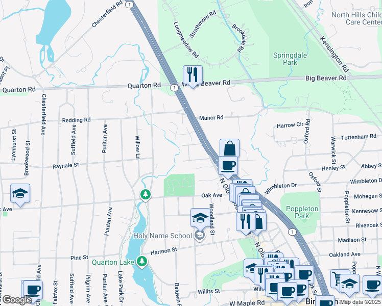 map of restaurants, bars, coffee shops, grocery stores, and more near 719 Colonial Court in Birmingham