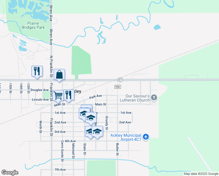 map of restaurants, bars, coffee shops, grocery stores, and more near 922-1018 Sherman Avenue in Ackley