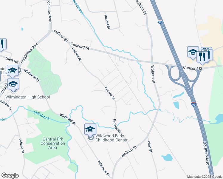 map of restaurants, bars, coffee shops, grocery stores, and more near 4 Lincoln Street in Wilmington